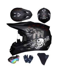 Lasten ja nuorten dirt bike -kypäräsetti ajolaseilla, käsineillä ja maskilla off-road-ajoon